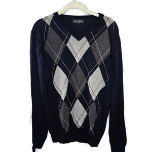 Men's Mario Gilberti Italy 100% Merino Extra Fine Wool Navy Argyle Sweater Small
